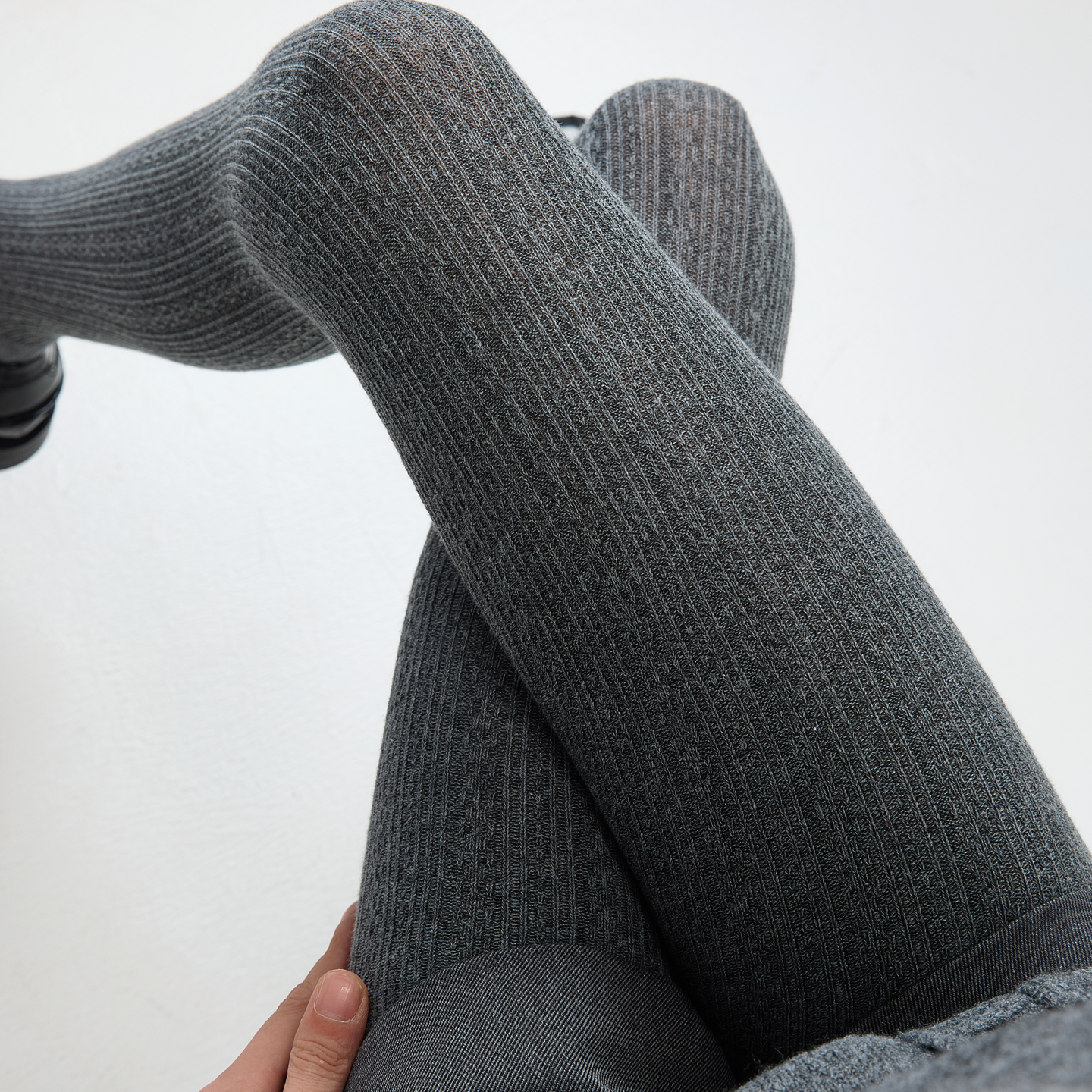 miu系打底裤竖纹麻花灰色连裤袜