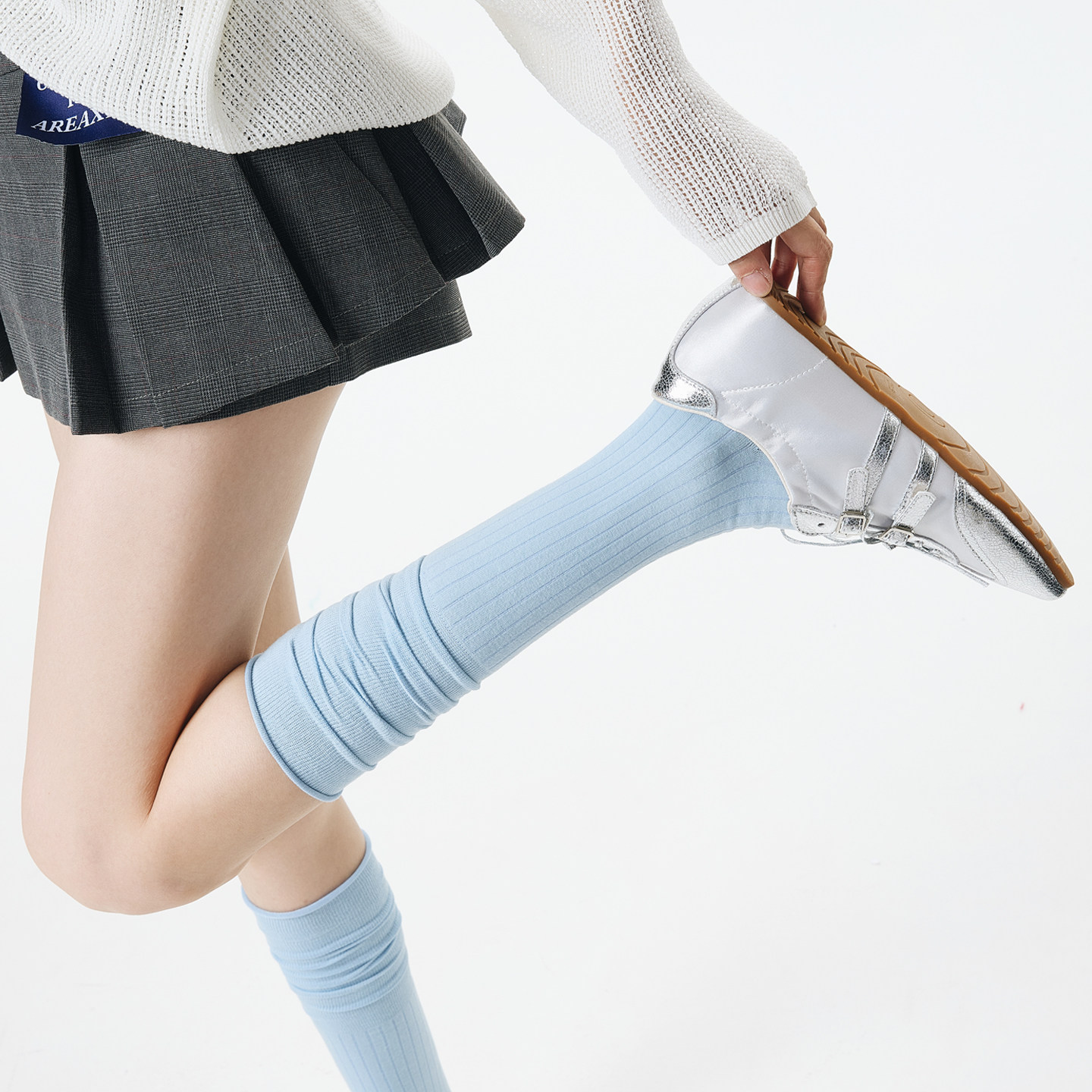 小腿袜子女士夏季薄款透气棉袜微压瘦腿春秋款坑条显瘦长筒堆堆袜