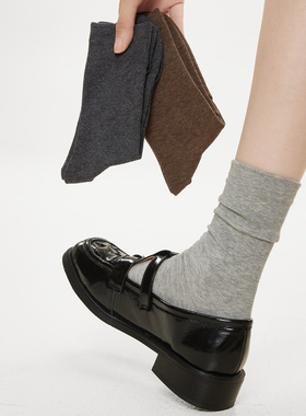 灰色堆堆袜子女士夏季中筒棉袜无骨月子袜产后春秋款长筒配小皮鞋