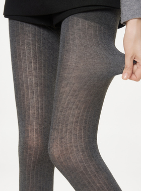 灰色打底裤春秋款外穿坑条miu系长筒连脚袜夏季薄款高腰连裤袜女