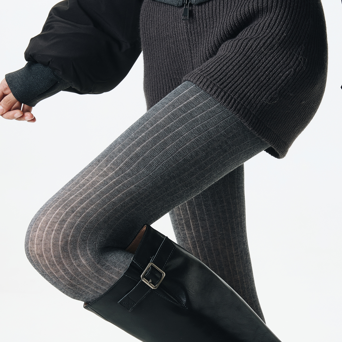 灰色miu系坑条显瘦外穿打底裤袜