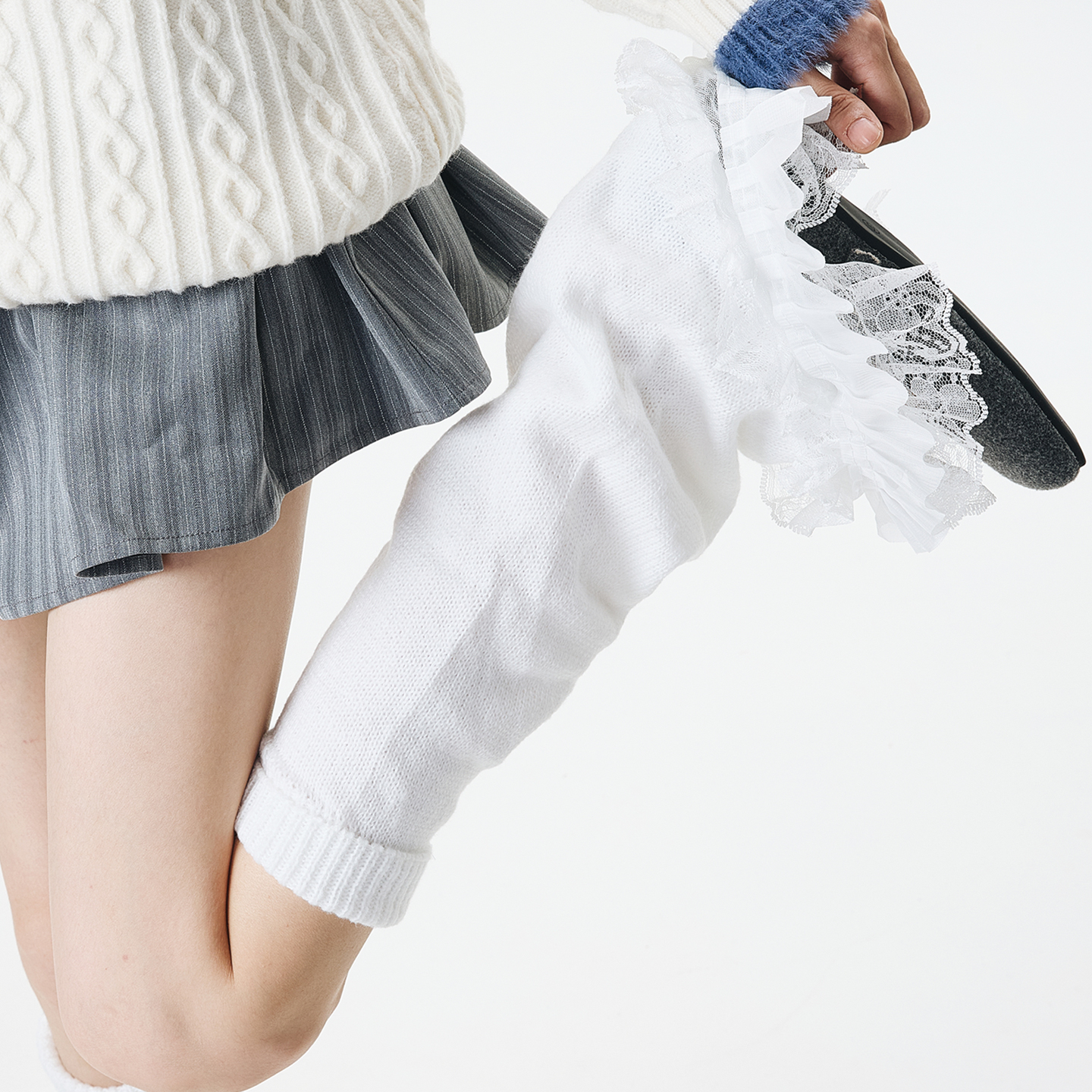 花边喇叭口针织保暖腿套堆堆袜女