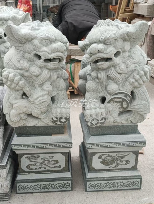 天然青石南狮惠安石雕精美献钱狮禅意招财风水家居镇宅看门原石狮