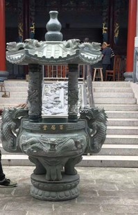 天然青石浮雕大香炉祠堂寺庙镇宅惠安石雕带顶亭福禄复古原石炉鼎