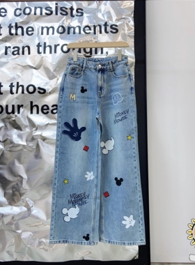 国内代购衣播25年秋BDS3KD3333卡通印花直筒牛仔裤开心奇妙乐园