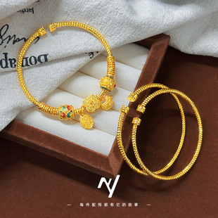 金店越南沙金古法金手工DIY盘缠串珠手镯仿真黄金可打开万能手环