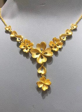 新中式周家同款花月佳期大花项链越南沙金古法金花朵首饰婚庆套链