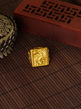 越南沙金新品男士戒指龙福运开口指环真复古风黄金跨境锡金配饰