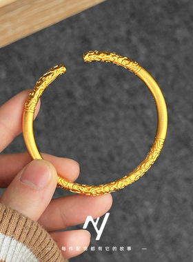 古风国潮设计感民族风镀金古法金越南沙金悟空金箍棒开口手镯女款
