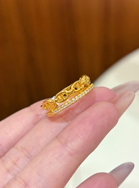 高级感猪鼻子排钻双层戒指女轻奢结婚仿三金越南沙金指环送礼