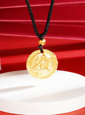 沙金福牌观音项链质感男女气质国风民族黄金风饰品吊坠锡金园牌链