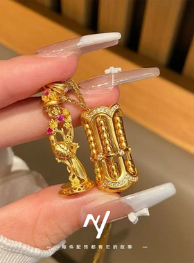 金店款轻奢设计感算盘珠越南沙金笼中雀吊坠精致时尚仿真黄金项链
