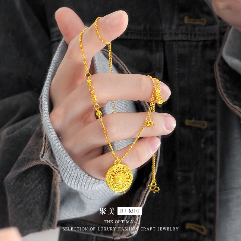 金店款新中式古法金福字算盘镂空花丝八宝罗盘国风项链套链女