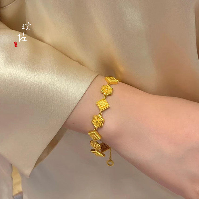 新款久不掉色沙金手链传小众时尚古法华星凝辉不掉色锡金新款女