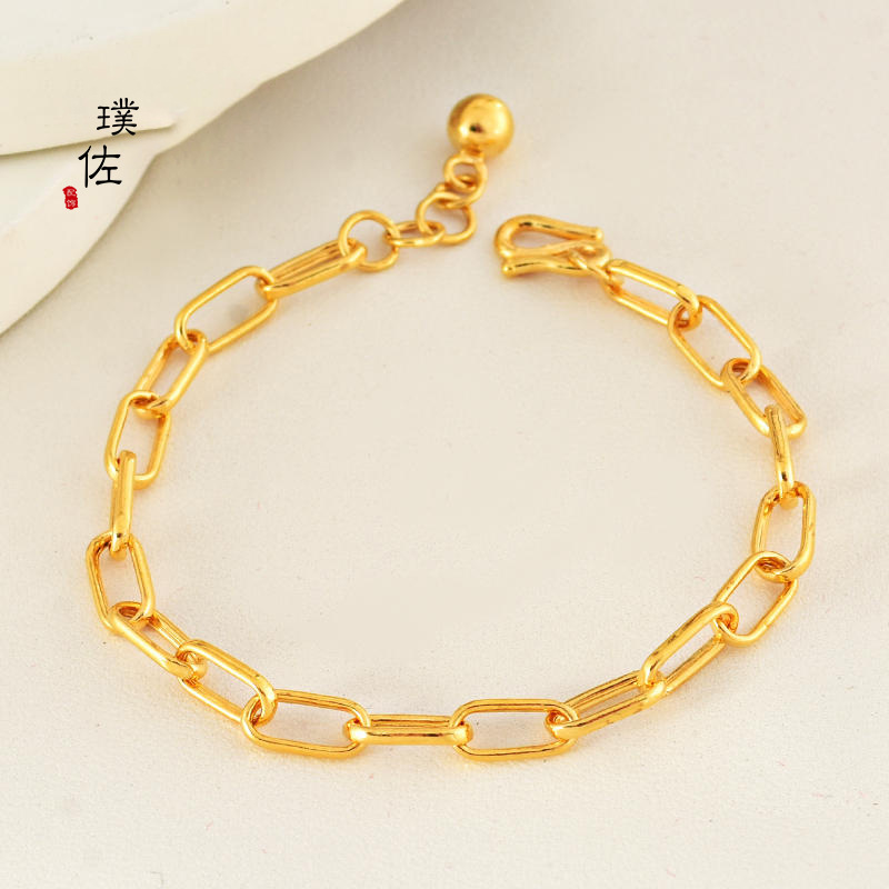 越南沙金手链几何链圆球铃铛黄金手环实心圆圈百搭素链女送礼