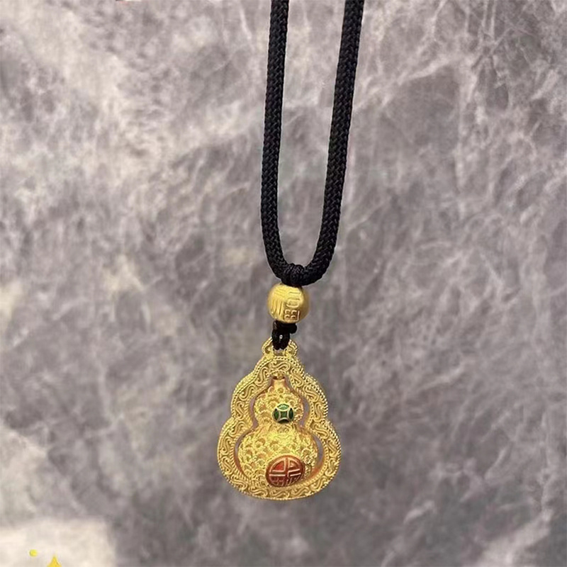 古法沙金转动葫芦吊坠镂空福字葫芦项链转运珠男女同款锡金项链