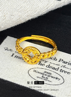 越南沙金爆闪新中式碎碎冰铜钱戒指新款精致小众轻奢活口戒指