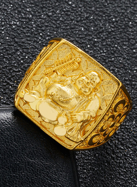 真金弥勒佛高沙金黄金戒指男沙金999纯金款式笑佛开口锡金戒