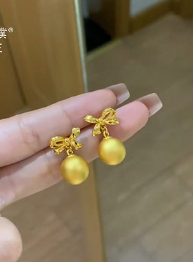 金店同款越南沙金蝴蝶结拉丝金球耳钉女在逃公主高级感耳环送女友