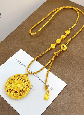 金店同款越南沙金镂空花丝八宝罗盘毛衣链万字圆牌平安喜乐项链女