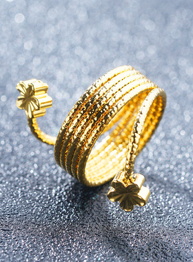 欧币沙金沙金黄金弹簧戒指黄金个性女士夸张弹簧锡金女戒