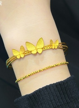 沙金蝴蝶三生三世锡金手镯女2024新款开口可调节首饰锡金女友礼物