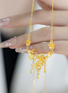 高级感沙金金婚庆花嫁沙金项链小众时尚新娘首饰花田喜事花朵项链