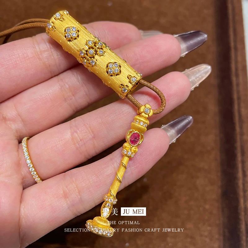 古法金魔法棒吊坠拉丝筒挂坠精致女新款时尚设计感越南沙金项链