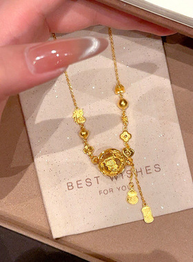 金店同款越南沙金牡丹珠吉言牌流苏项链女新中式复古国风锁骨链