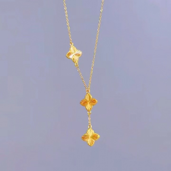 越南沙金四叶草项链 轻奢高级感女款气质锁骨链幸运草吊坠套链