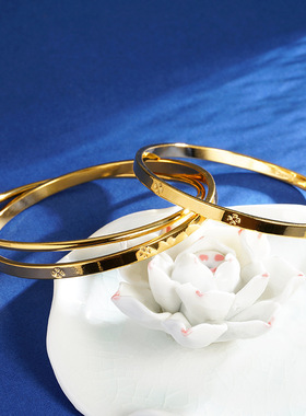 越南沙金新品简约双环闭口手镯素圈手环女轻奢高级感小众饰品配饰