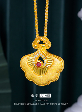 轻奢小众设计感女越南沙金丝工艺车花点钻扇形吊坠精致女锁骨项链