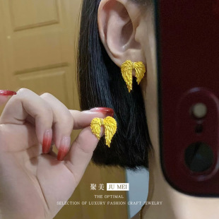 中式复古仿真黄金翅膀耳钉耳饰金店同款越南沙金天使之翼耳环首饰