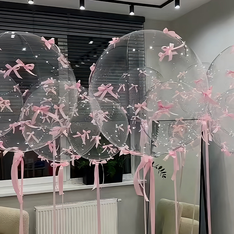 ins透明蝴蝶结气球布置场景装饰生日派对订婚结婚飘空马卡龙气球