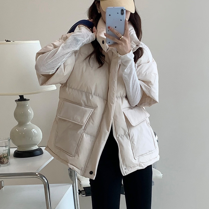 中袖时尚带袖面包服女2023韩版半袖羽绒棉马甲宽松坎肩中长款棉服