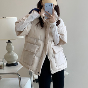 中袖时尚带袖面包服女2023韩版半袖羽绒棉马甲宽松坎肩中长款棉服