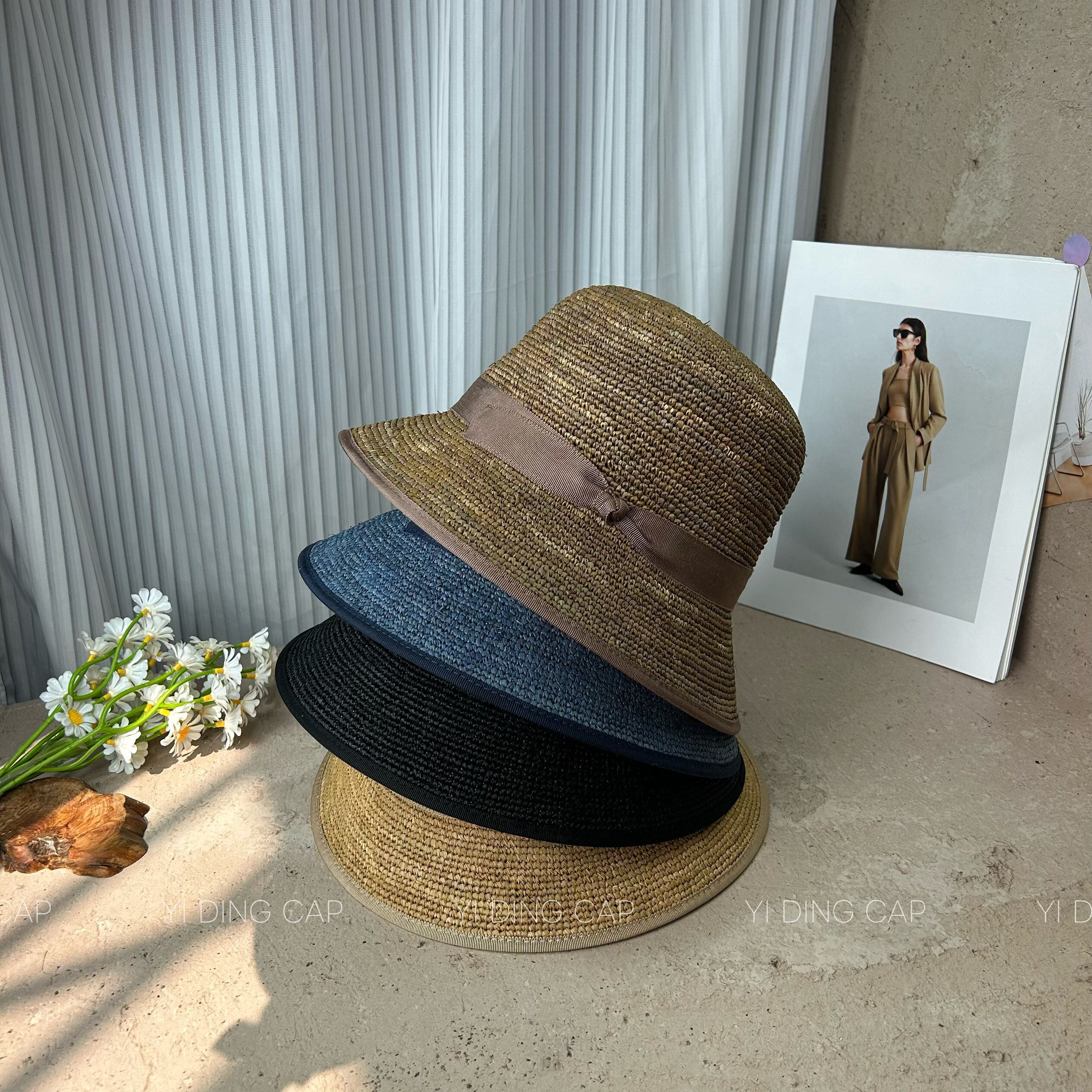 韩系钩针拉菲草渔夫帽女夏防晒