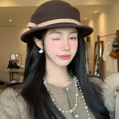 赫本风仙女飘飘纯羊毛礼帽女