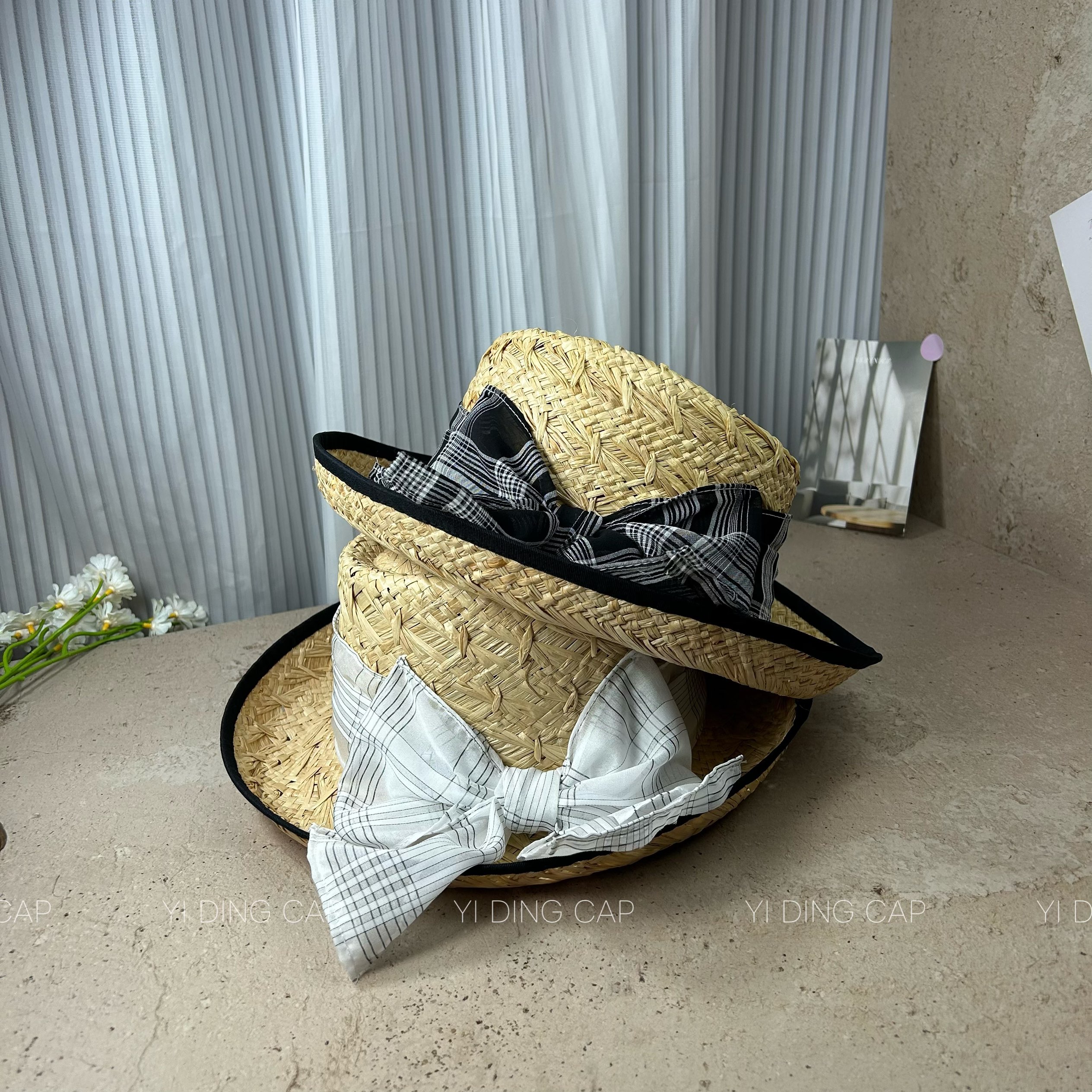 拉菲草手工蝴蝶结遮阳防晒草帽女