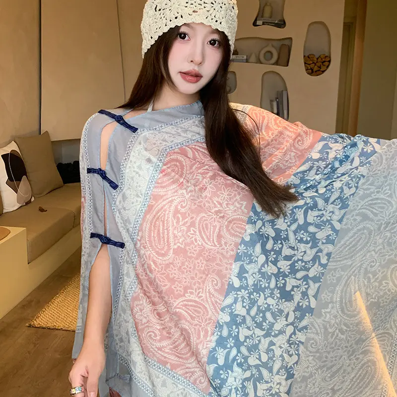 盘扣披肩云南三亚度假拍照防晒腰果花丝巾民族风薄款女夏外搭裙子