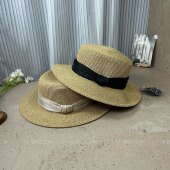 防晒度假沙滩帽遮阳帽潮 饰平顶草帽女夏季 法式 简约轻奢草编礼帽装