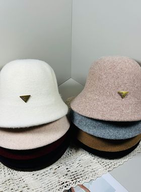 2025秋冬新款韩版简约羊绒混纺渔夫帽女时尚百搭贴标盆帽显脸小潮