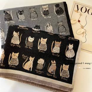 可爱猫咪围巾女冬季 百搭加厚保暖仿羊绒高级感披肩 2025韩版