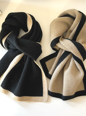 法式简约围脖女款2025新款黑白针织毛线围巾女冬季保暖情侣小百搭