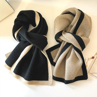 黑白针织毛线围巾女冬季 2025新款 保暖情侣小百搭 简约围脖女款 法式