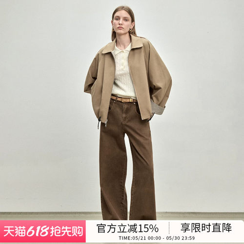 BLUEWEDIAN时尚廓形千鸟格双色双穿A型抽绳外套风衣