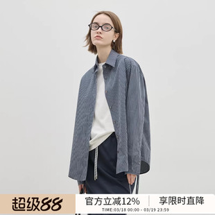 BLUEWEDIAN春秋侧衩抽绳小格纹衬衫女 棉miu风宽松衬衣上衣