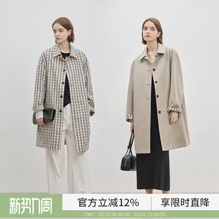 BLUEWEDIAN春秋正反双色两穿廓形中长款 格纹翻领外套 风衣女