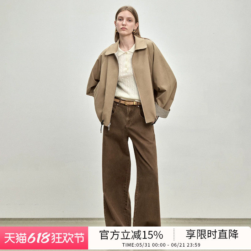 BLUEWEDIAN时尚廓形千鸟格双色双穿A型抽绳外套风衣