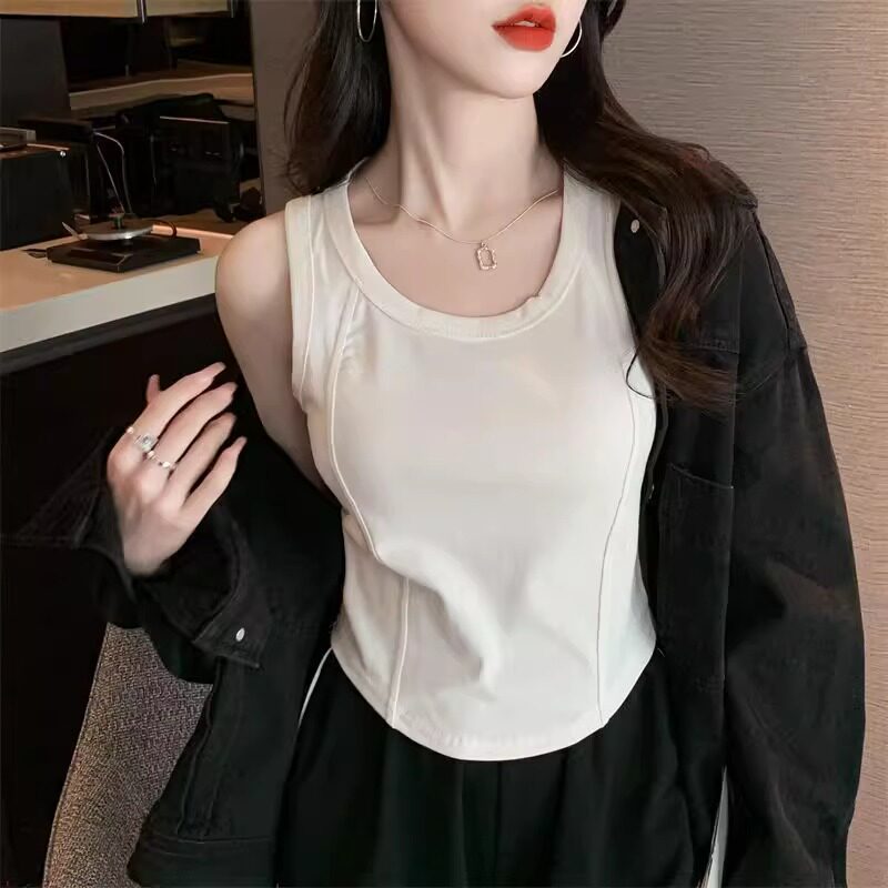 遮副乳内搭韩版夏季新款吊带背心女显瘦辣妹鱼骨线弧形下摆小个子